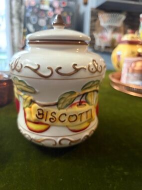 Hand-Painted Biscotti Jar - Cream and Yellow Ceramic Canister